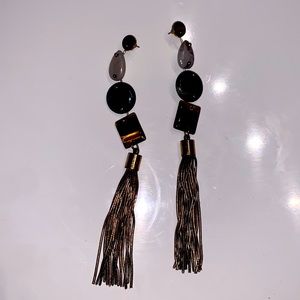 Gold tone stone tassel earrings